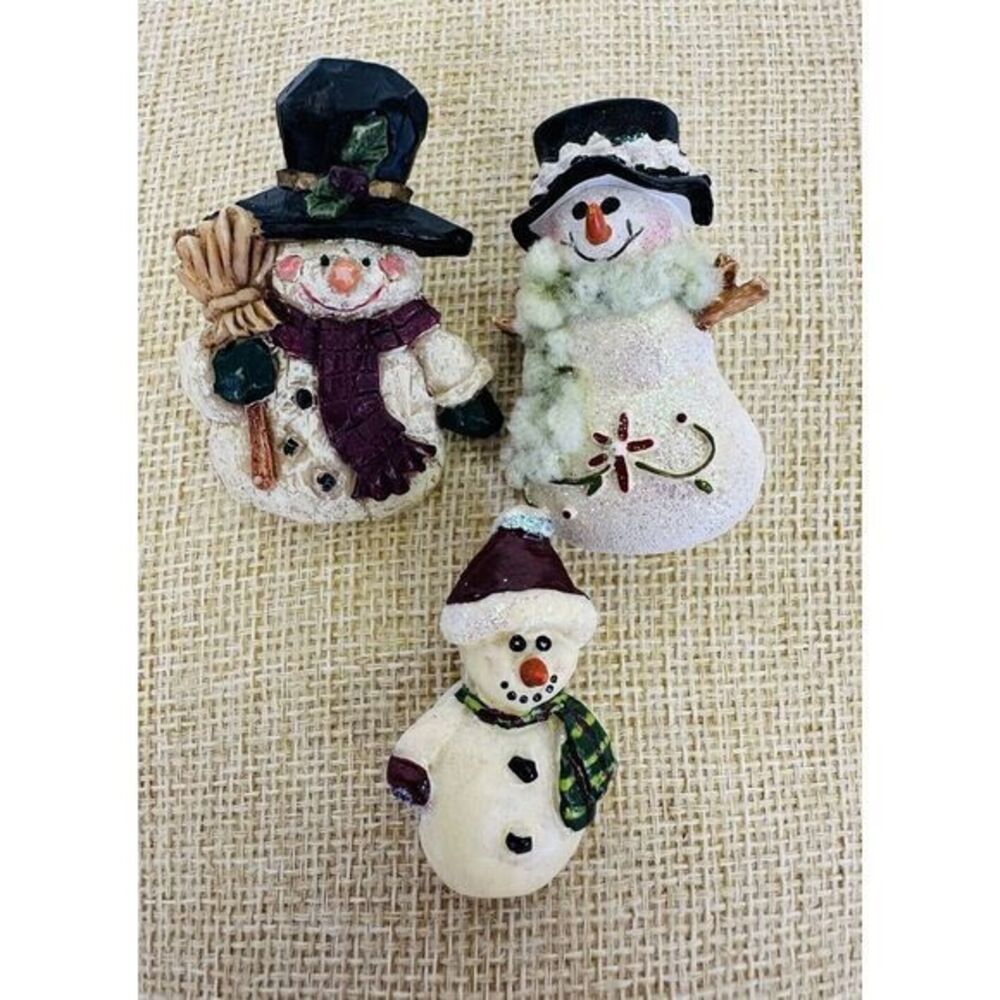 Lot Of 3 Vintage Playful Happy‎ Fun Holiday Christmas Snowman Brooch Pin